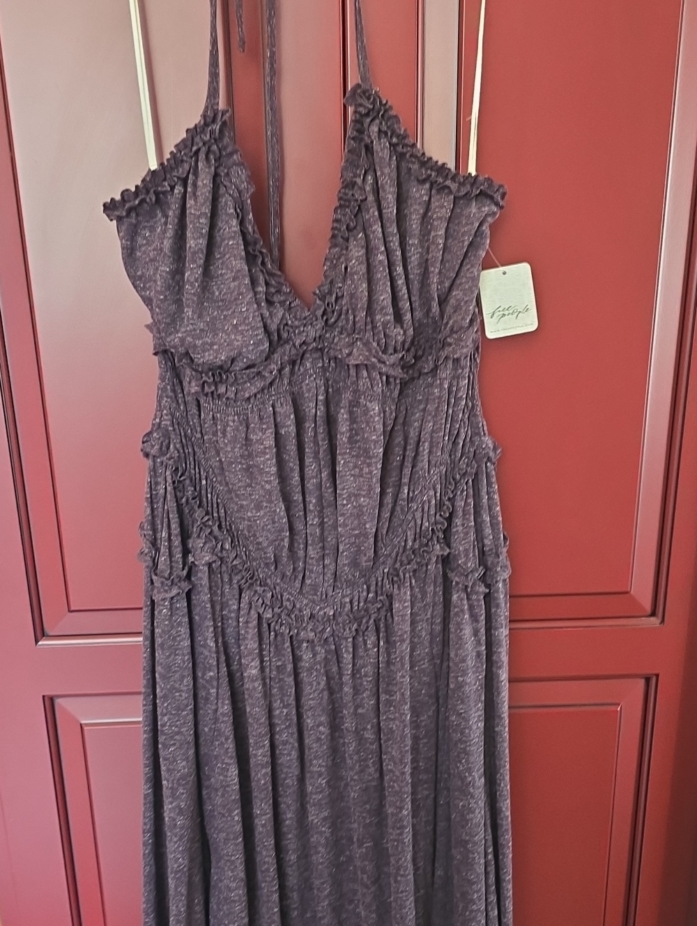 Smocked Maxi Dress in Heathered Charcoal